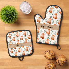 Personalised Cute Fox woodland Kitchen Ofenhandschuh & Topflappen-Set