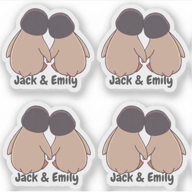 Personalised Cute Penguin Valentine Stickers Aufkleber (Vorderseite)