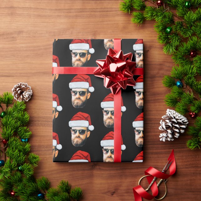 Personalised Face Santa Hat Gift Wrap, Funny Face Geschenkpapier (Feiertagsgeschenk)