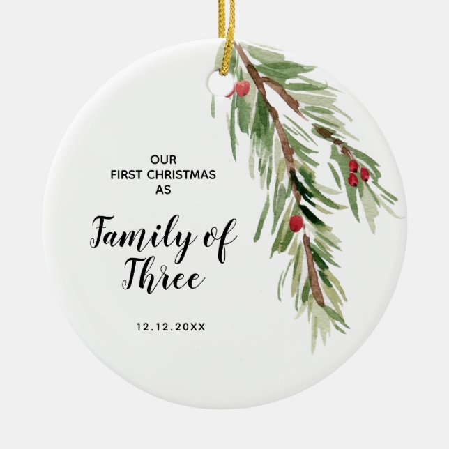 Personalised First Christmas as a Family of Three Keramik Ornament (Vorne)