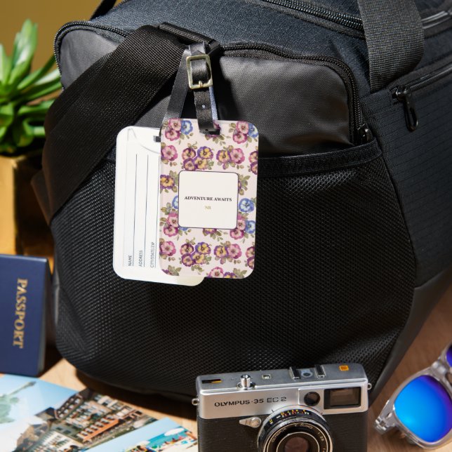 Personalised Floral Luggage Tag | Adventure Awaits Gepäckanhänger (Vorderseite & Rückseite)