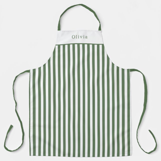 Personalised Forest Green Stripe Pattern Apron Schürze (Vorderseite)