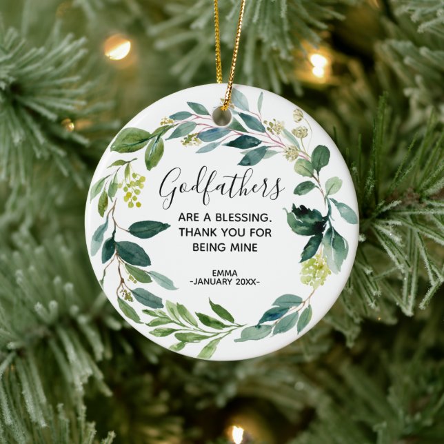 Personalised Greenery Godfather Christmas ornament (Baum)