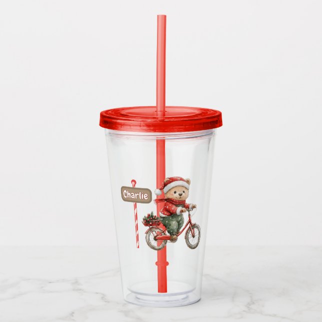 Personalised kids Christmas tumbler with straw Acryltrinkbecher (Vorderseite)