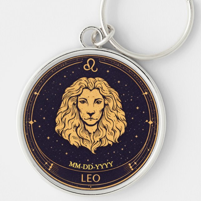 Personalised Leo Zodiac Keychain with Birth Date Schlüsselanhänger (Vorne)