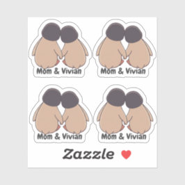 Personalised Mom & Daughter Cute Penguin Stickers Aufkleber
