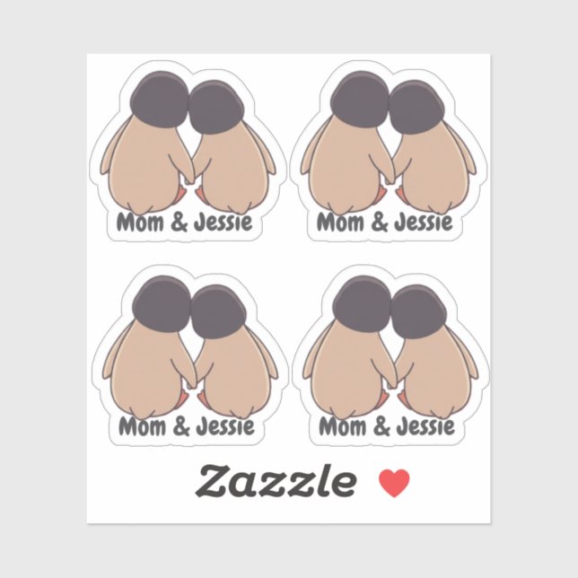 Personalised Mom & Daughter Cute Penguin Stickers Aufkleber (Blatt)
