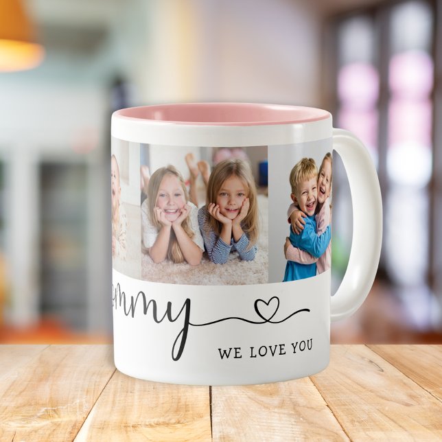 Personalised Mommy We Love You 4 Photo Zweifarbige Tasse (Von Creator hochgeladen)