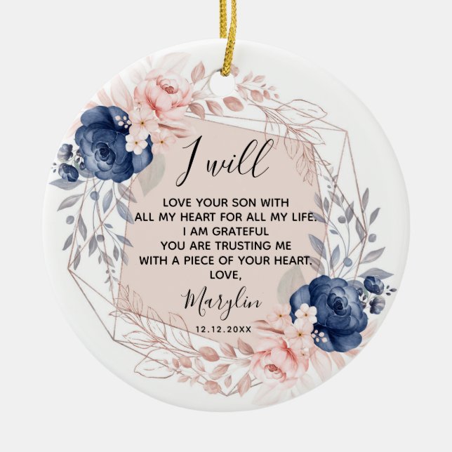 Personalised Mother of the Groom Peach and Blue Keramik Ornament (Vorne)