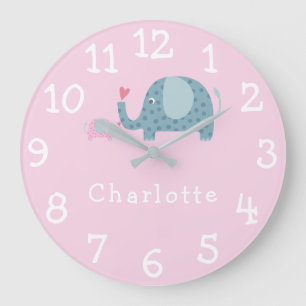 Personalised Nursery Polka Dot Elephants Große Wanduhr