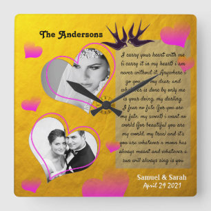 Personalised Photo Collage Golden Wedding Clock Quadratische Wanduhr