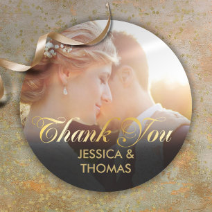 Personalised Photo Gold Script Thank You Runder Aufkleber