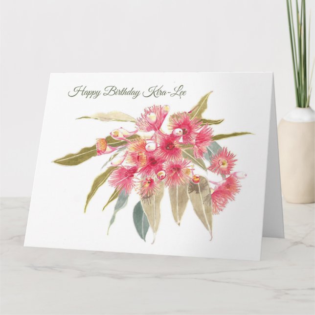 Personalised Pink Floral Happy Birthday Karte (Vorderseite)