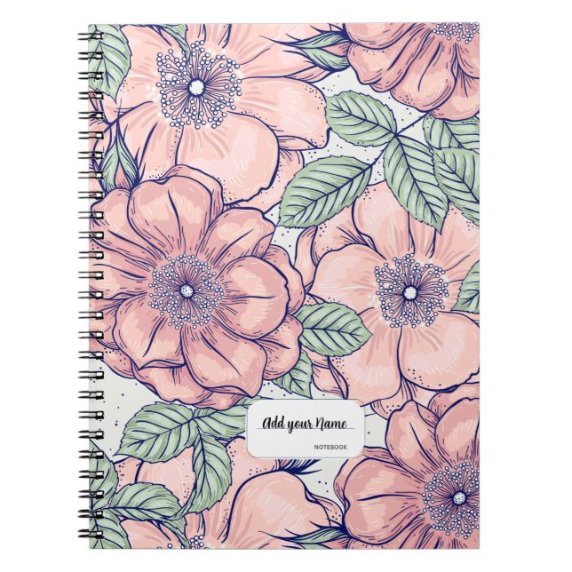 PERSONALISED Pink Flower Pattern Notebook Journal Notizblock (Vorderseite)