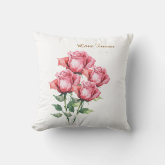 Personalised Pink Rose Floral Throw Pillow Cover Kissen