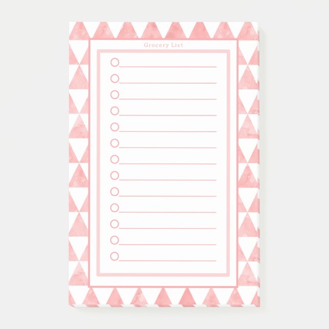 Personalised Pink & White Triangles Grocery List. Post-it Klebezettel (Vorderseite)