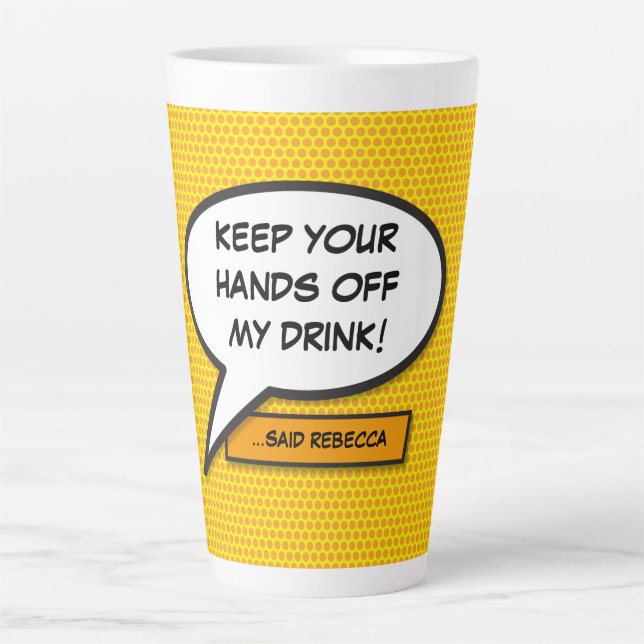 Personalised Pop Art Comic Book Speech Bubble Milchtasse (Vorderseite)