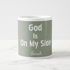 Personalised Sage Green Name God Is On My Side Tea Jumbo-Tasse