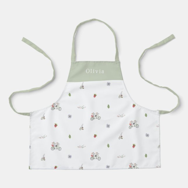 Personalised Spring Mice On A Bike Pattern Apron Schürze (Vorderseite)