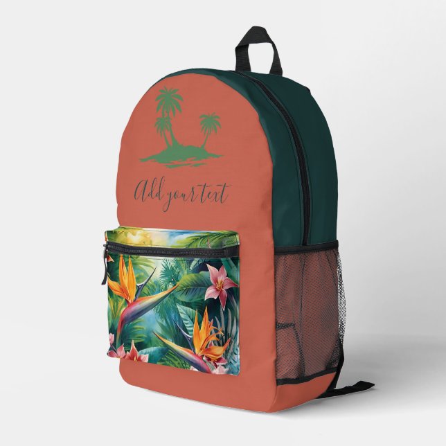 Personalised Tropical Backpack – Custom Name text  Bedruckter Rucksack (Rückseitige Ecke Rechts)