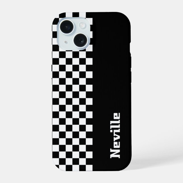 Personalised Two-Tone Checkerboard iPhone 15 Hülle (Rückseite)