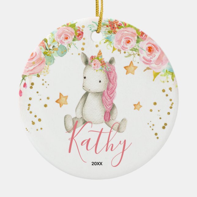 Personalised Unicorn Babygirl First Ornament (Vorne)