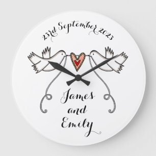 Personalised White Doves Wedding Gift Acrylic Larg Große Wanduhr