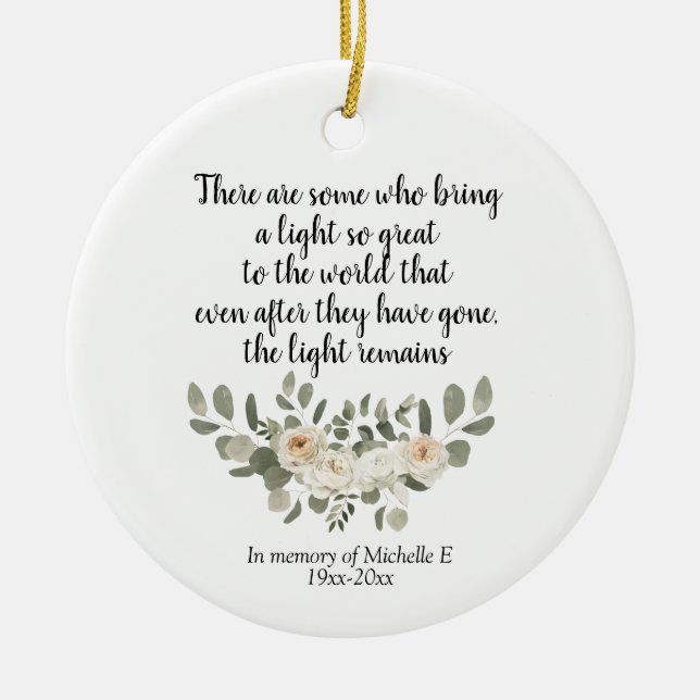 Personalised White Floral Memorial Quote Keramik Ornament (Vorne)