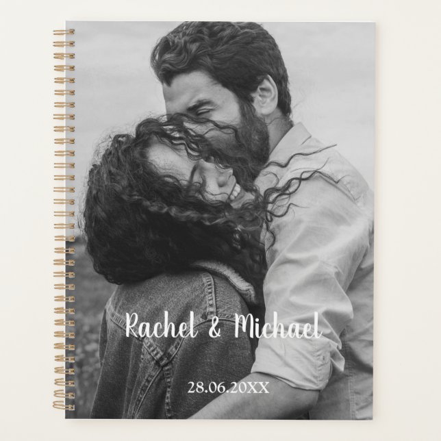 Personalisierbar Foto Schwarz Weiß Hochzeit Planer (Vorderseite)