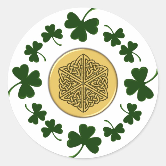 PERSONALISIERBAR! Kleeblätter - Gold Irish Celtic Runder Aufkleber (Vorderseite)
