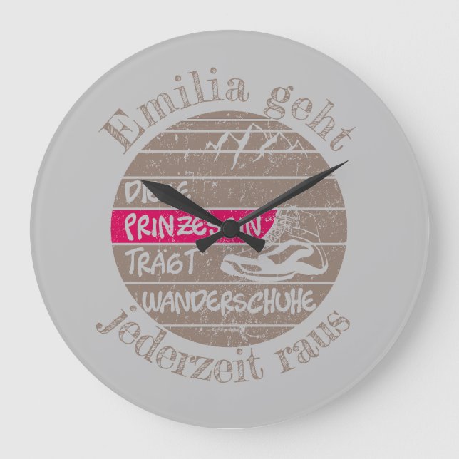 personalisierbar Name Prinzessin Wanderschuhe Große Wanduhr (Vorderseite)