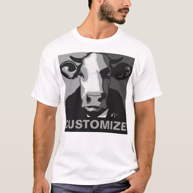 Personalisierbar! Schwarz-Weiß-Pop Art Cow Tshirt (Vorderseite)