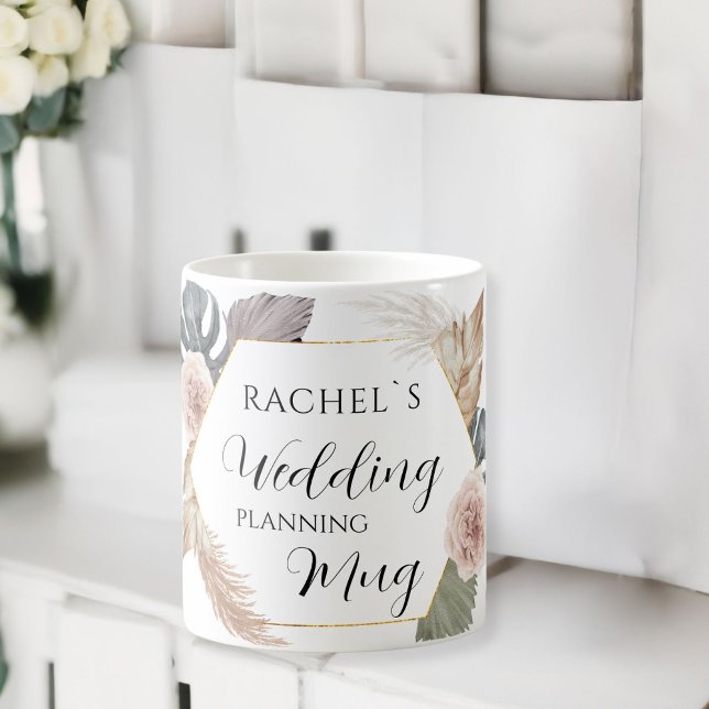 Personalisierbar- Wedding-Planning-Mug    Kaffeetasse (Customer specific, boho, floral "Wedding-Planning-Mug". Coffee Mug, with the name of the Bride..)