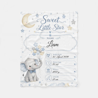 Personalisierbare Baby Geburtstafel mit Elefant Fleecedecke