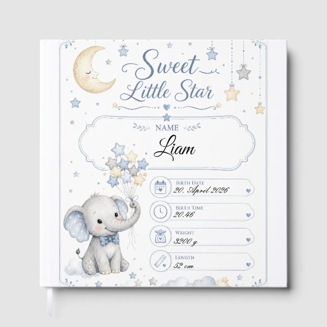 Personalisierbare Baby Geburtstafel mit Elefant  Gästebuch (Vorderseite)
