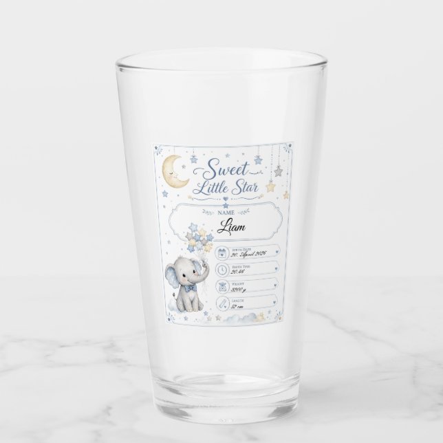 Personalisierbare Baby Geburtstafel mit Elefant  Glas (Vorderseite)