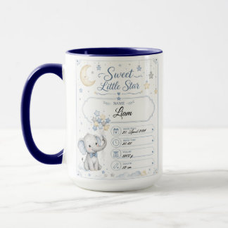 Personalisierbare Baby Geburtstafel mit Elefant Tasse