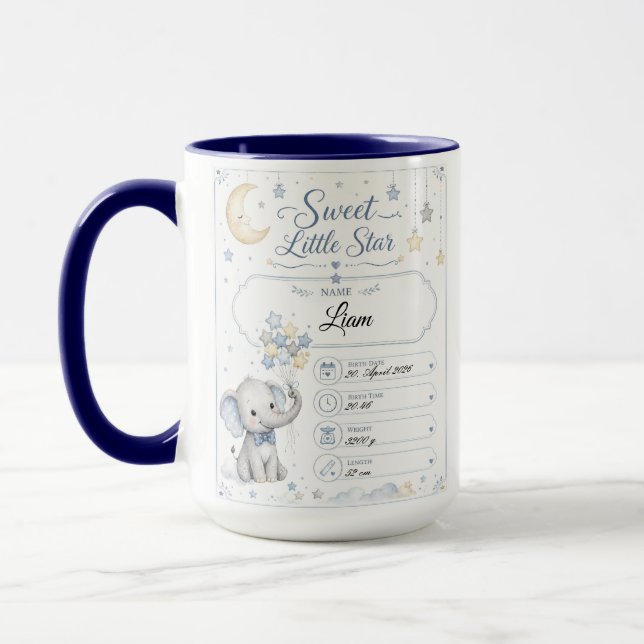 Personalisierbare Baby Geburtstafel mit Elefant  Tasse (Links)