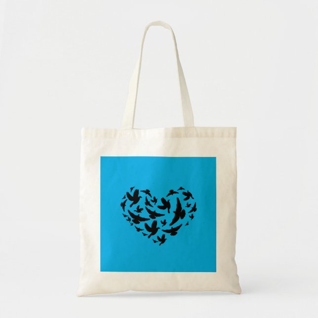 Personalisierbare blaue und schwarze Vogel-Tasche Tragetasche (Vorne)
