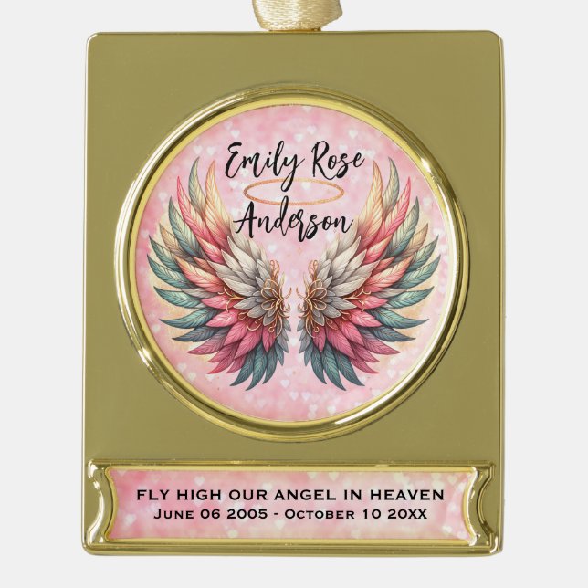 Personalisierbare Engelsflügel-Erinnerung  Banner-Ornament Gold (Vorderseite)