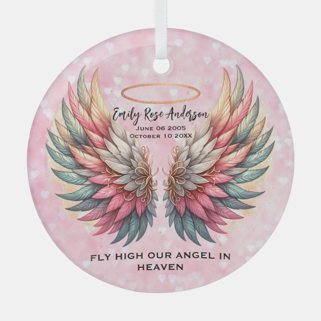 Personalisierbare Engelsflügel-Erinnerung  Ornament Aus Glas (Vorderseite)