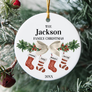 Personalisierbare Familie 4 Weihnachts-Strumpf Keramik Ornament