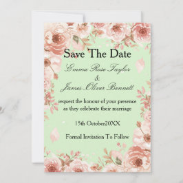 Personalisierbare Florale Mint Rosa Rosen Save-the Einladung