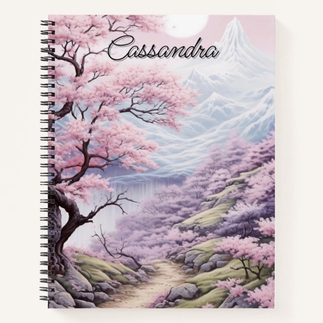 Personalisierbare Kirschblütenlandschaft Notizbuch (Vorderseite)