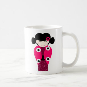 Personalisierbare lächelnde Kokeshi-Puppe Kaffeetasse
