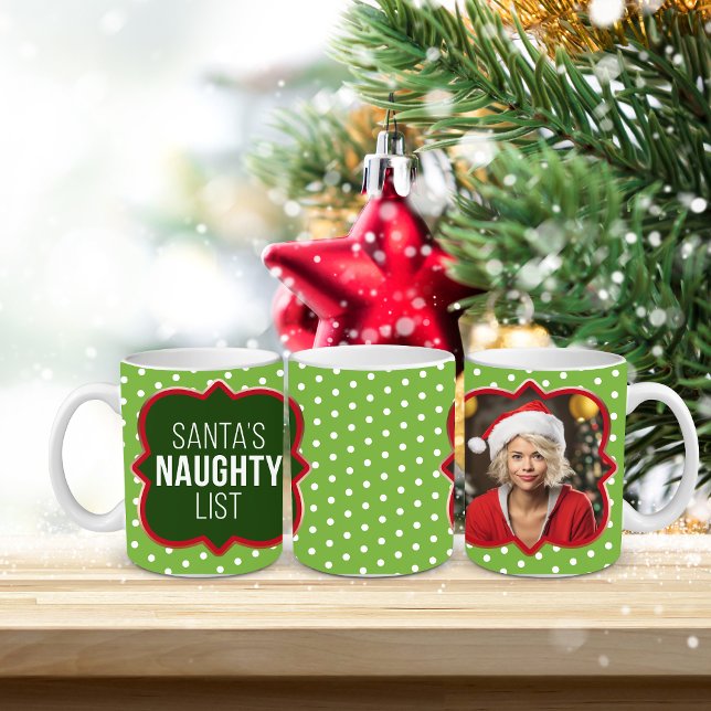 Personalisierbare "Naughty List" Foto-Tasse, 11 oz Kaffeetasse (Von Creator hochgeladen)