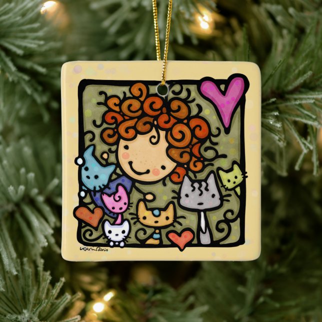Personalisierbare Niedliche Lieben Curly Girl Keramikornament (Baum)