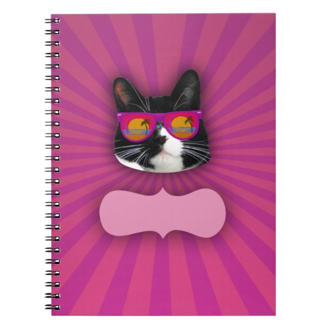 Personalisierbare Sonnenbrille tragen Tuxedo Cat F Notizblock (Vorderseite)