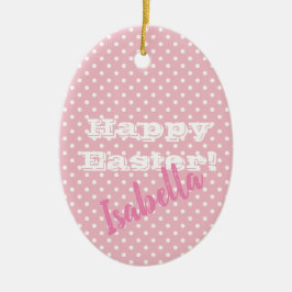 Personalisierbare Vintag rosa Polka Dot Happy Oast Keramik Ornament