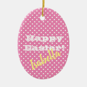 Personalisierbare Vintag rosa Polka Dot Happy Oast Keramik Ornament